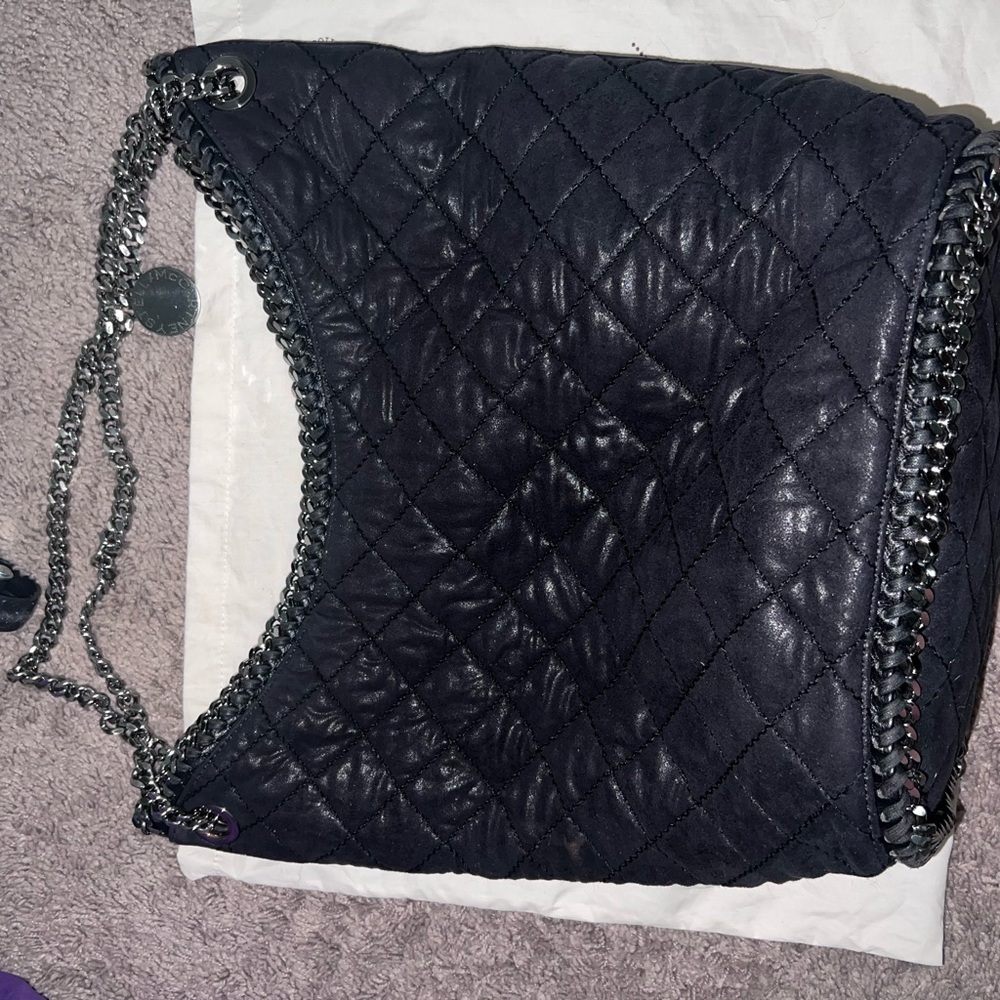 Stella McCartney Black Quilted Shoulder Bag with Silver Chain
